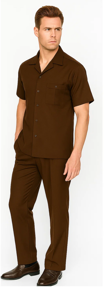 Mens Walking Suit in Color Brown Leisure Suit Casual Matching Shirt and Pants $99