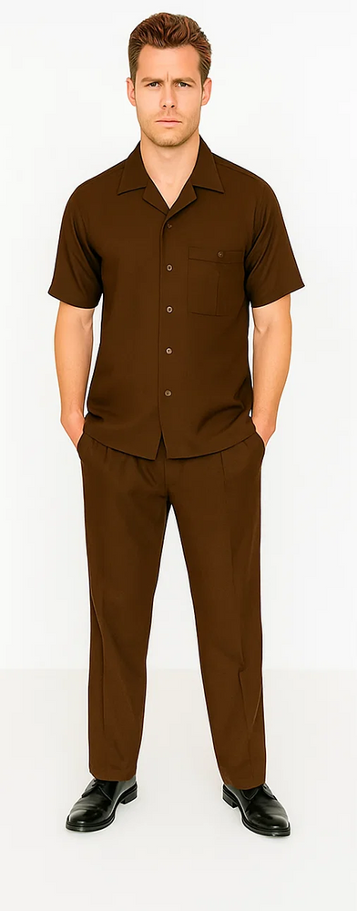 Mens Walking Suit in Color Brown Leisure Suit Casual Matching Shirt and Pants $99