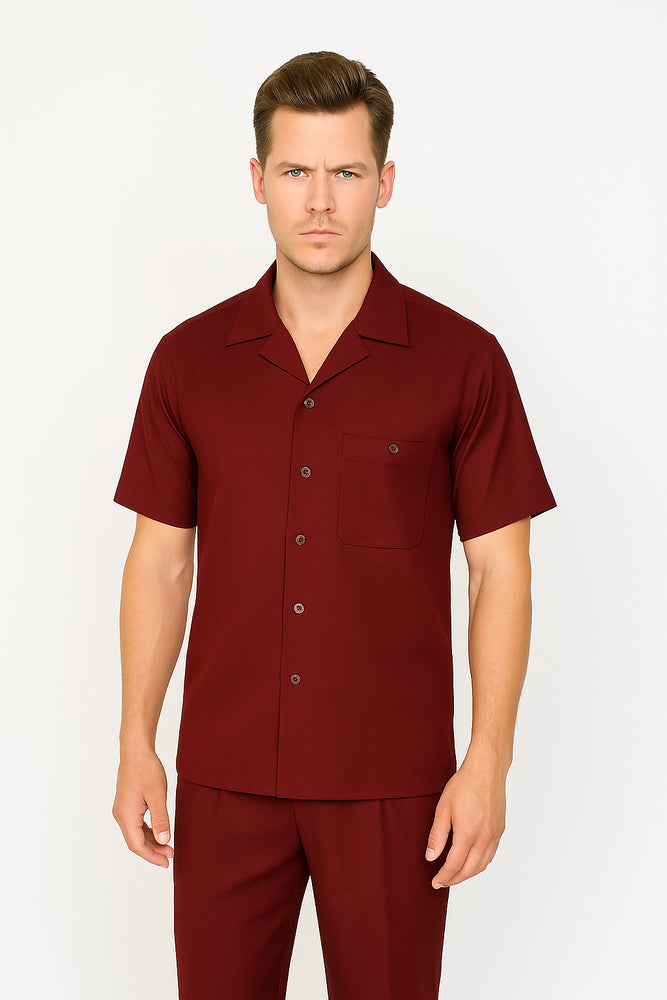 Mens Walking Suit in Color Burgundy Leisure Suit Casual Matching Shirt and Pants $99