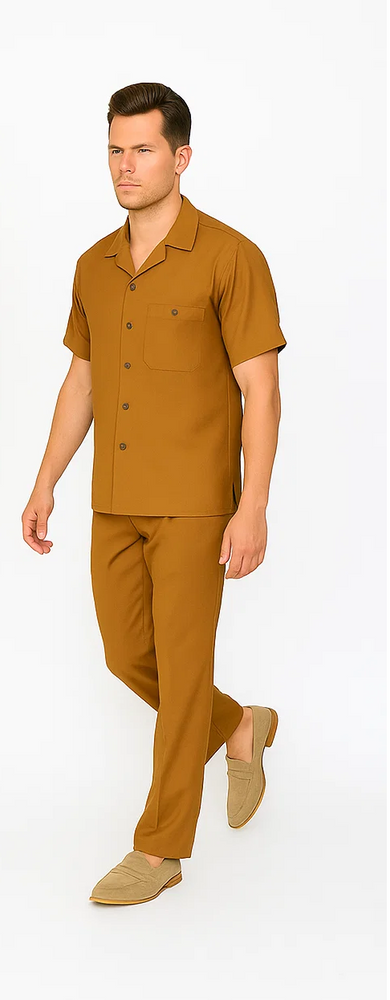 Mens Walking Suit in Color Caramel Leisure Suit Casual Matching Shirt and Pants $99