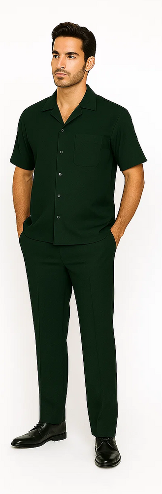 Mens Walking Suit in Color Hunter Green Leisure Suit Casual Matching Shirt and Pants $99