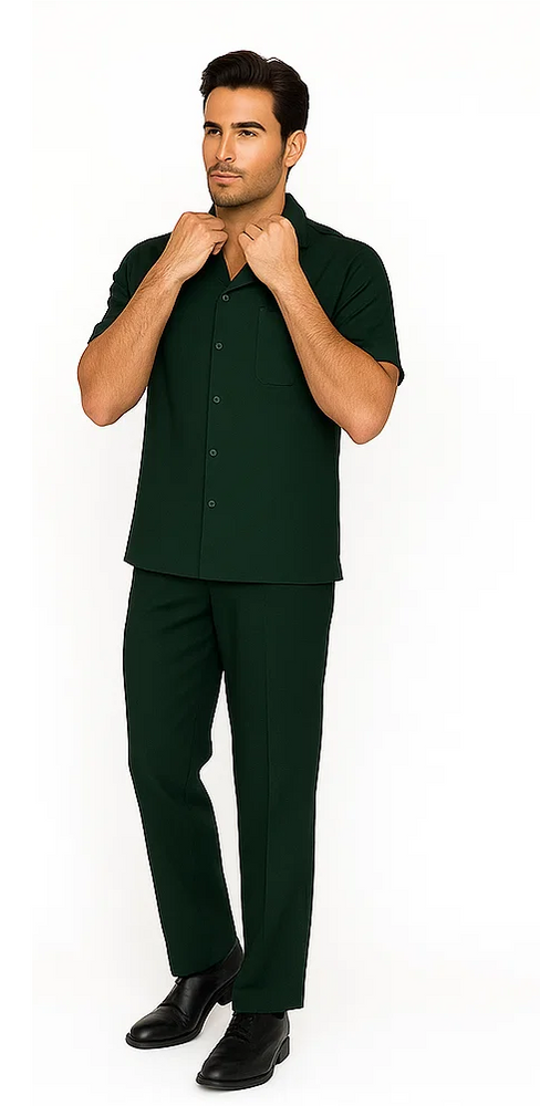 Mens Walking Suit in Color Hunter Green Leisure Suit Casual Matching Shirt and Pants $99