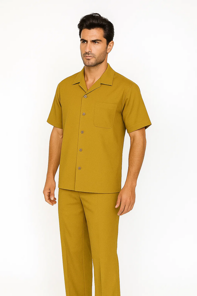 Mens Walking Suit in Color Mustard Leisure Suit Causal Matching Shirt and Pants $99