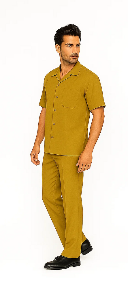 Mens Walking Suit in Color Mustard Leisure Suit Causal Matching Shirt and Pants $99