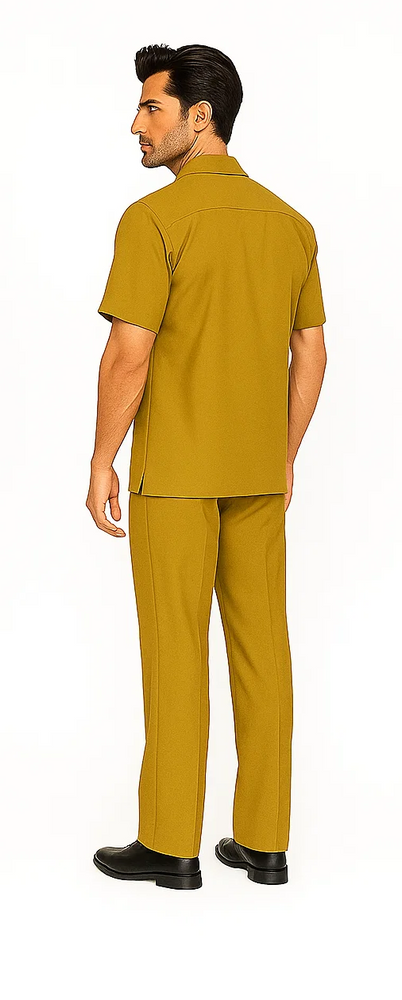 Mens Walking Suit in Color Mustard Leisure Suit Causal Matching Shirt and Pants $99