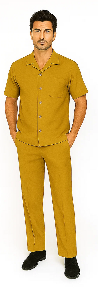 Mens Walking Suit in Color Mustard Leisure Suit Causal Matching Shirt and Pants $99