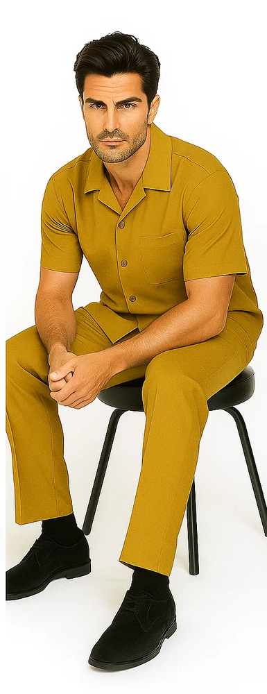 Mens Walking Suit in Color Mustard Leisure Suit Causal Matching Shirt and Pants $99