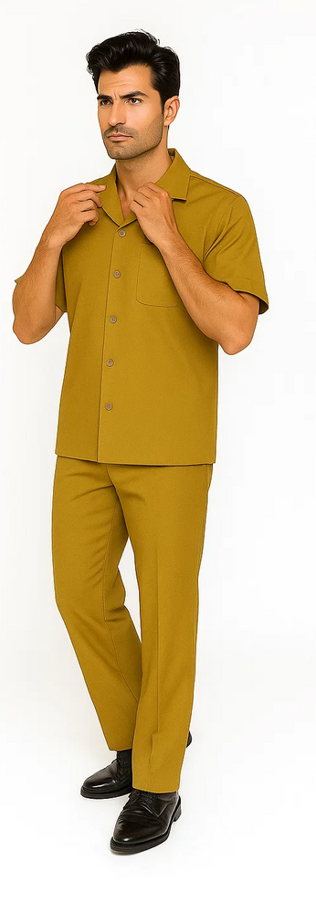 Mens Walking Suit in Color Mustard Leisure Suit Causal Matching Shirt and Pants $99