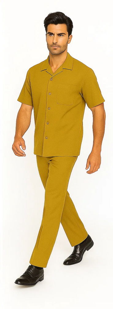 Mens Walking Suit in Color Mustard Leisure Suit Causal Matching Shirt and Pants $99