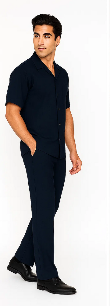 Mens Walking Suit in Color Navy Leisure Suit Casual Matching Shirt and Pants $99