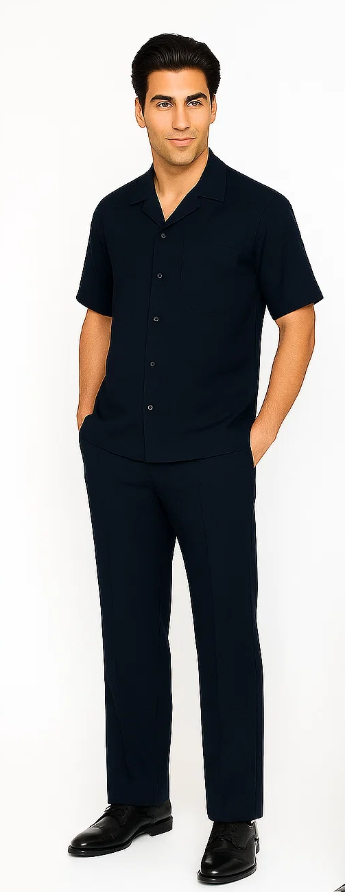 Mens Walking Suit in Color Navy Leisure Suit Casual Matching Shirt and Pants $99