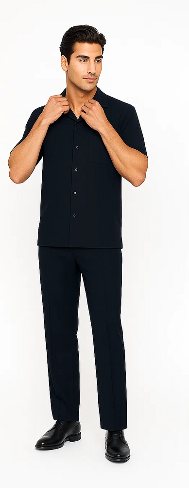 Mens Walking Suit in Color Navy Leisure Suit Casual Matching Shirt and Pants $99