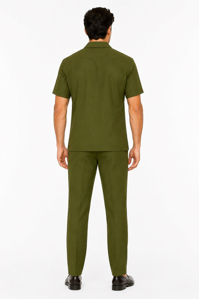 Mens Walking Suit in Color Olive Leisure Suit Casual Matching Shirt and Pants