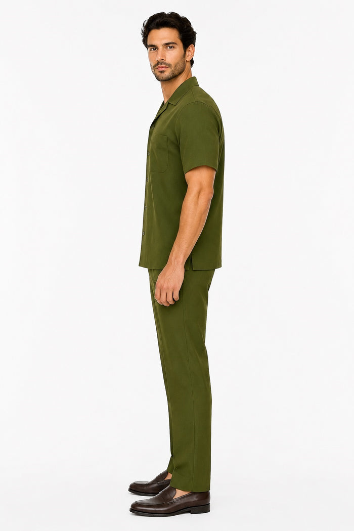 Mens Walking Suit in Color Olive Leisure Suit Casual Matching Shirt and Pants