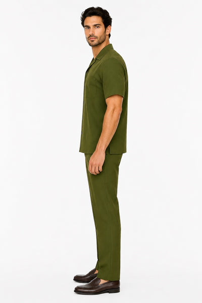 Mens Walking Suit in Color Olive Leisure Suit Casual Matching Shirt and Pants