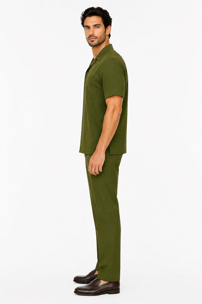 Mens Walking Suit in Color Olive Leisure Suit Casual Matching Shirt and Pants