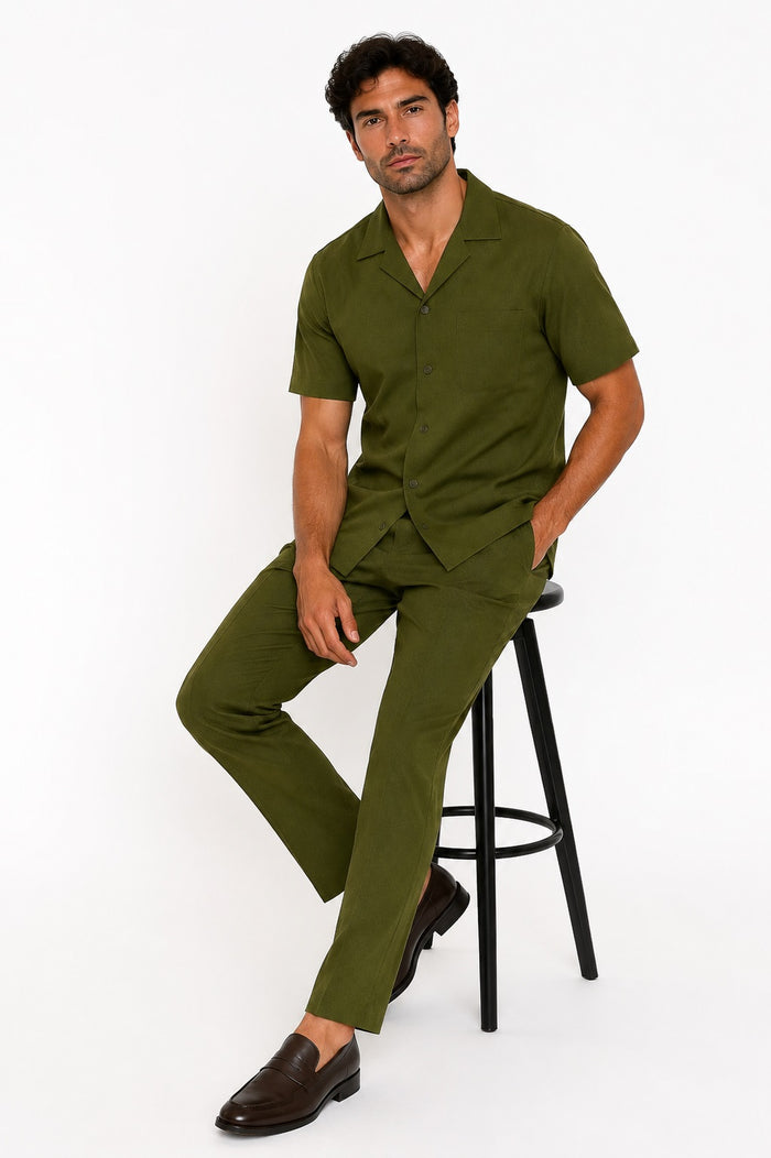 Mens Walking Suit in Color Olive Leisure Suit Casual Matching Shirt and Pants