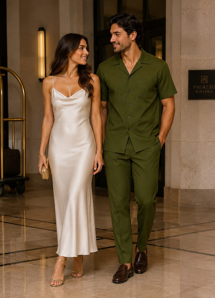 Mens Walking Suit in Color Olive Leisure Suit Casual Matching Shirt and Pants