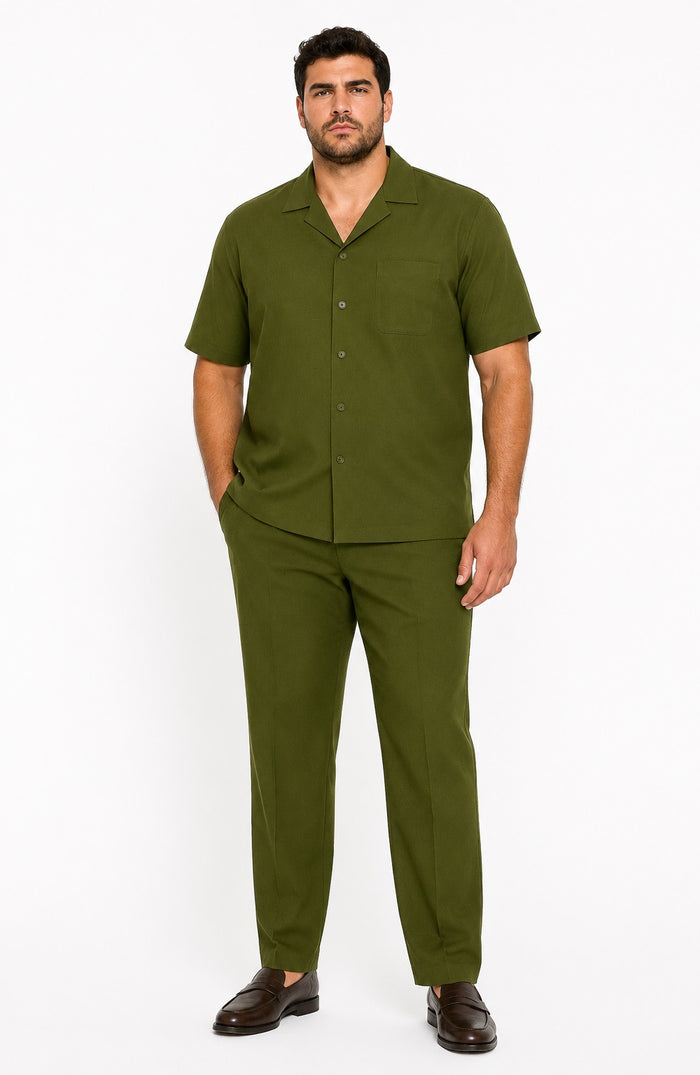 Mens Walking Suit in Color Olive Leisure Suit Casual Matching Shirt and Pants