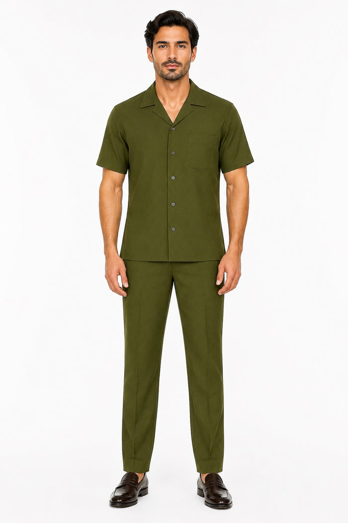 Mens Walking Suit in Color Olive Leisure Suit Casual Matching Shirt and Pants