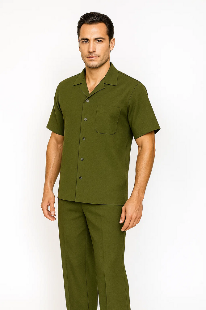 Mens Walking Suit in Color Olive Leisure Suit Casual Matching Shirt and Pants $99