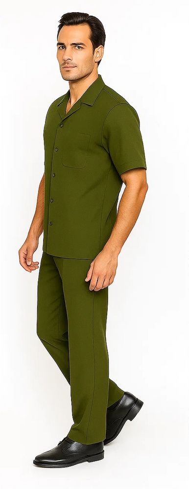 Mens Walking Suit in Color Olive Leisure Suit Casual Matching Shirt and Pants $99
