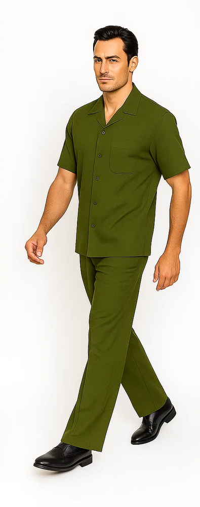Mens Walking Suit in Color Olive Leisure Suit Casual Matching Shirt and Pants $99
