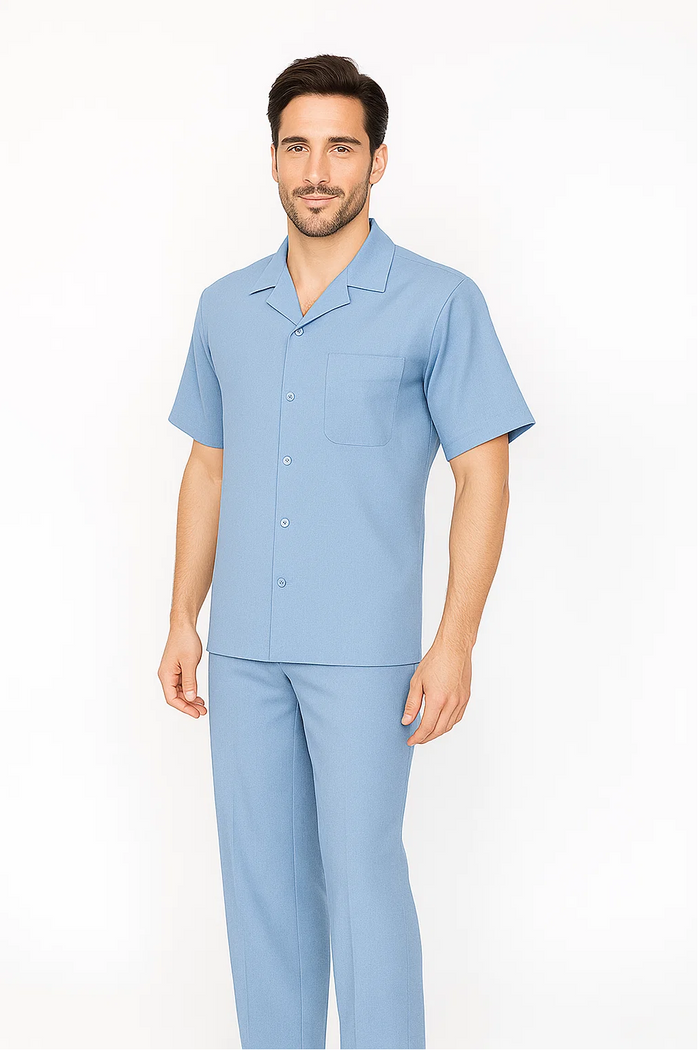 Mens Walking Suit in Color Powder Blue Leisure Suit Casual Matching Shirt and Pants $99