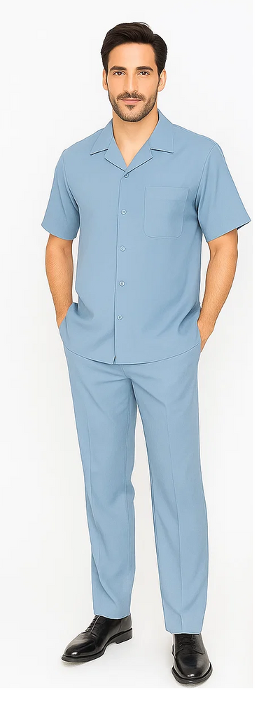 Mens Walking Suit in Color Powder Blue Leisure Suit Casual Matching Shirt and Pants $99