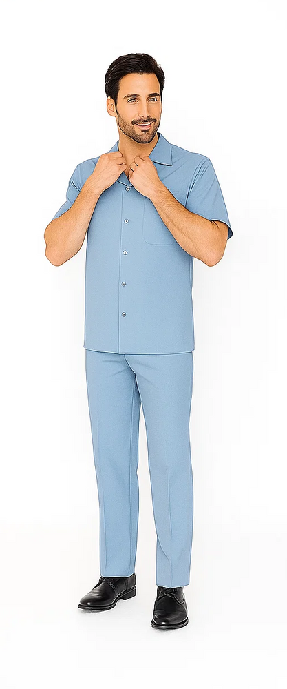 Mens Walking Suit in Color Powder Blue Leisure Suit Casual Matching Shirt and Pants $99