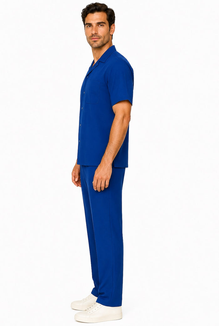 Mens Walking Suit in Color Royal Blue Leisure Suit Casual Matching Shirt and Pants