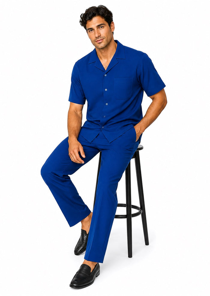 Mens Walking Suit in Color Royal Blue Leisure Suit Casual Matching Shirt and Pants