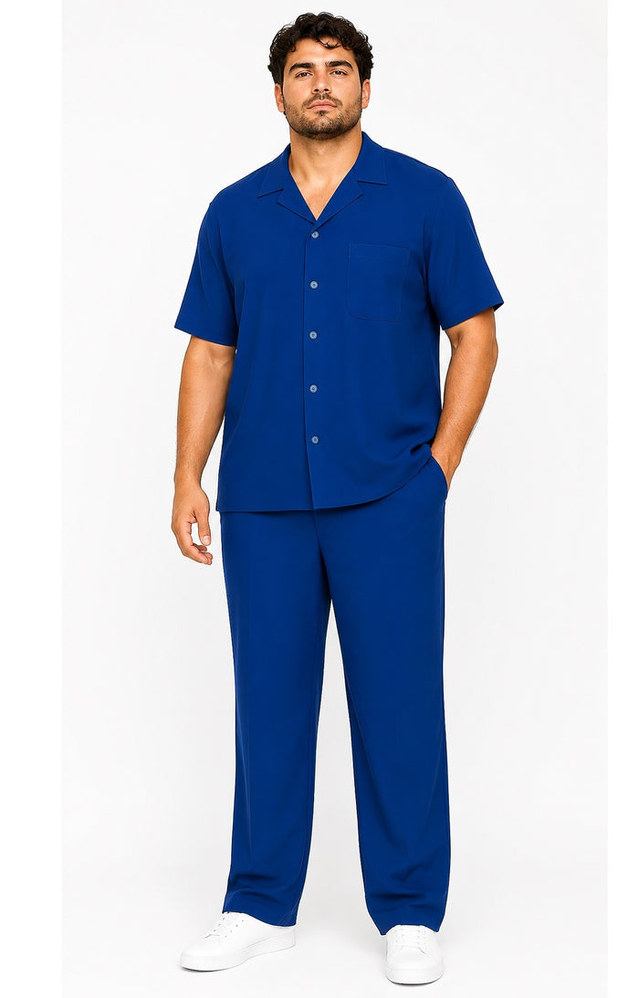 Mens Walking Suit in Color Royal Blue Leisure Suit Casual Matching Shirt and Pants