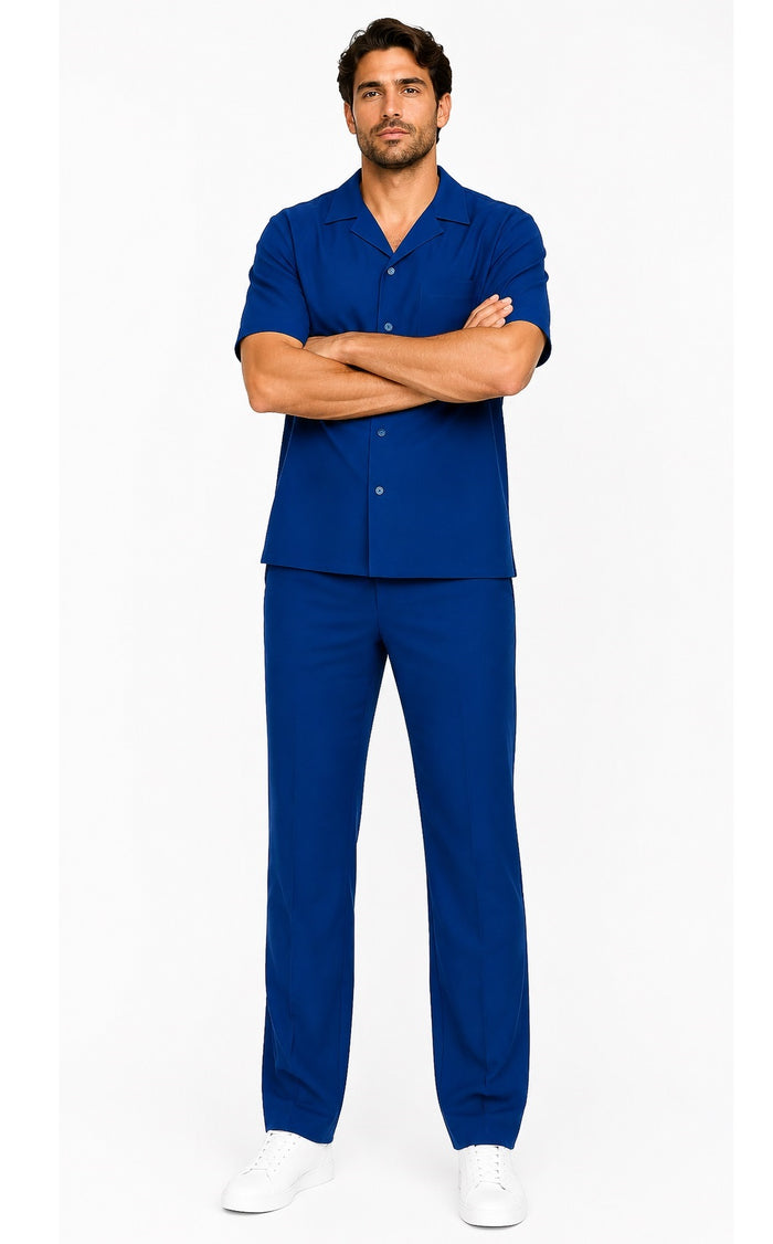 Mens Walking Suit in Color Royal Blue Leisure Suit Casual Matching Shirt and Pants