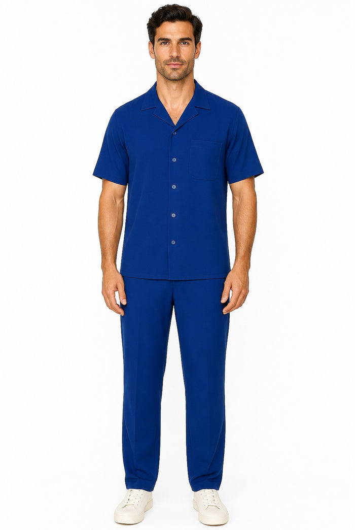 Mens Walking Suit in Color Royal Blue Leisure Suit Casual Matching Shirt and Pants