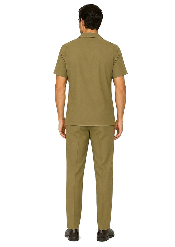 Mens Walking Suit in Color Safari Leisure Suit Casual Matching Shirt and Pants