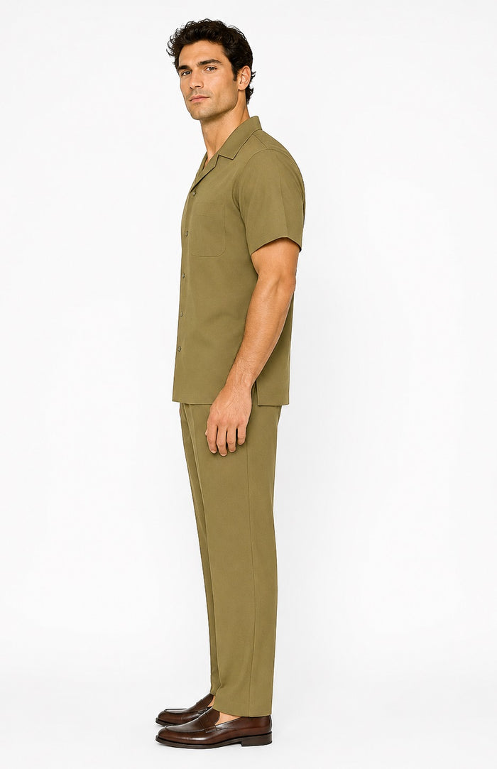 Mens Walking Suit in Color Safari Leisure Suit Casual Matching Shirt and Pants