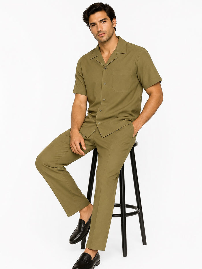 Mens Walking Suit in Color Safari Leisure Suit Casual Matching Shirt and Pants