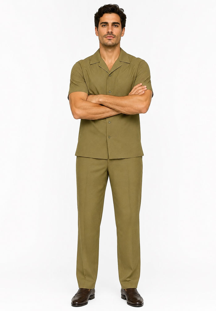 Mens Walking Suit in Color Safari Leisure Suit Casual Matching Shirt and Pants