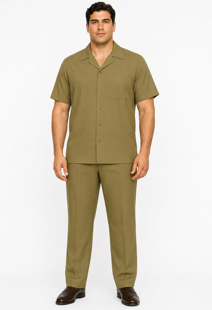 Mens Walking Suit in Color Safari Leisure Suit Casual Matching Shirt and Pants