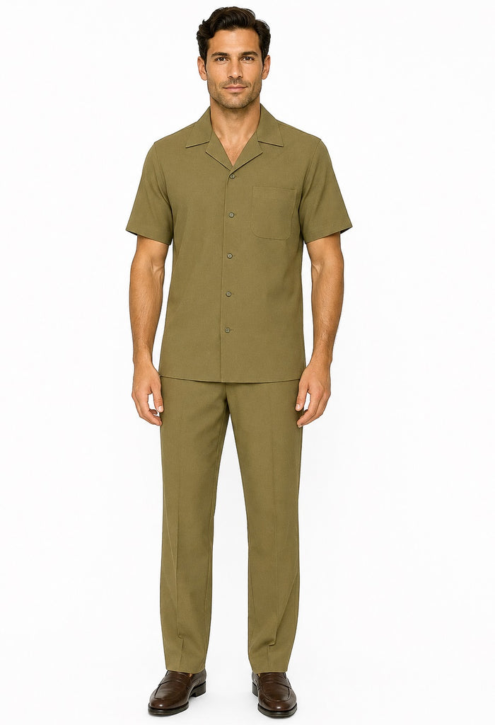 Mens Walking Suit in Color Safari Leisure Suit Casual Matching Shirt and Pants