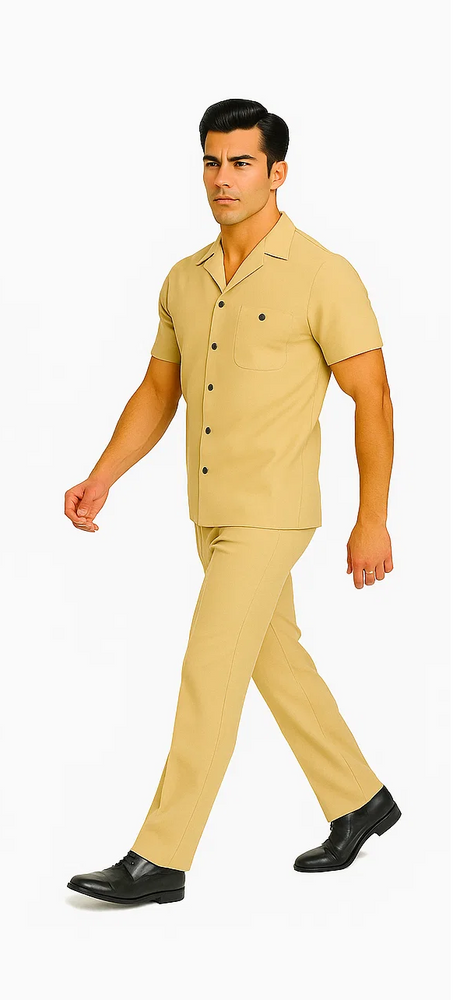 Mens Walking Suit in Color Sand Leisure Suit Casual Matching Shirt and Pants $99