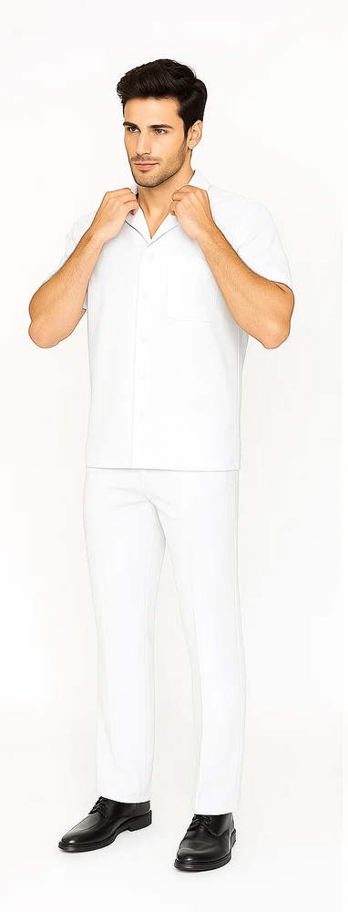 Mens Walking Suit in Color White Leisure Suit Casual Matching Shirt and Pants $99