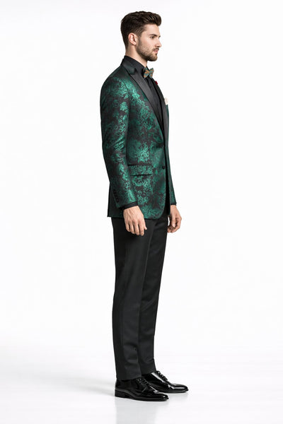 Emerald Green Paisley Tuxedo Suit - Prom 2026 Floral Tuxedo Suit - Groom Wedding Suit