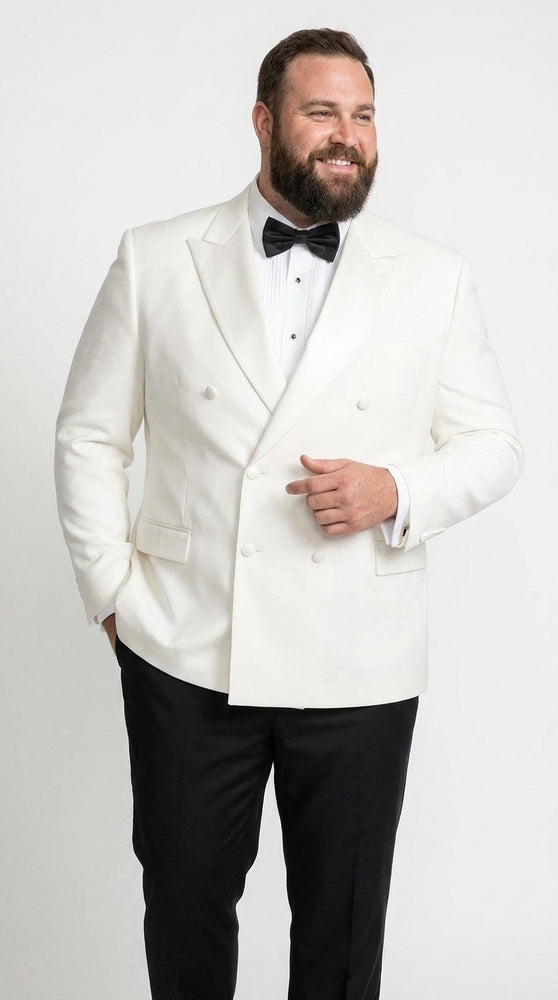 Men's White Double Breasted Dinner Jacket – Peak Lapel Tuxedo Blazer for Weddings, Black Tie & Formal Events
