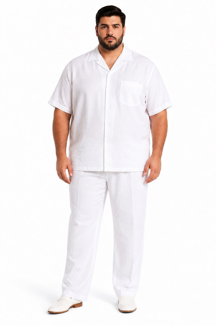 Mens White Linen Shirt and Pants Casual Outfit Set