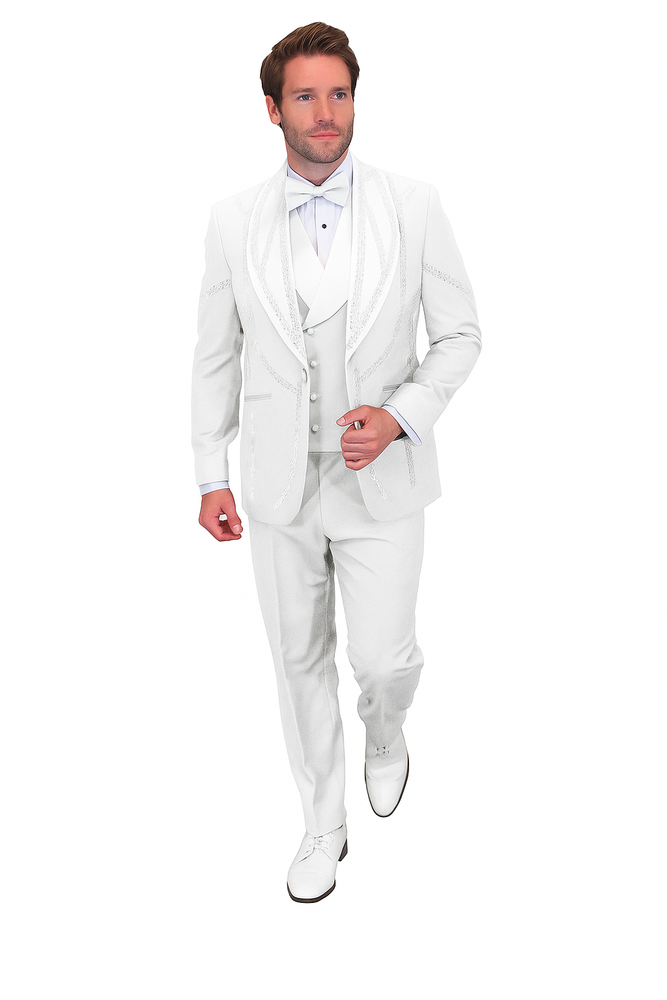 Italian Wool 3-Piece Modern Fit White Tuxedo