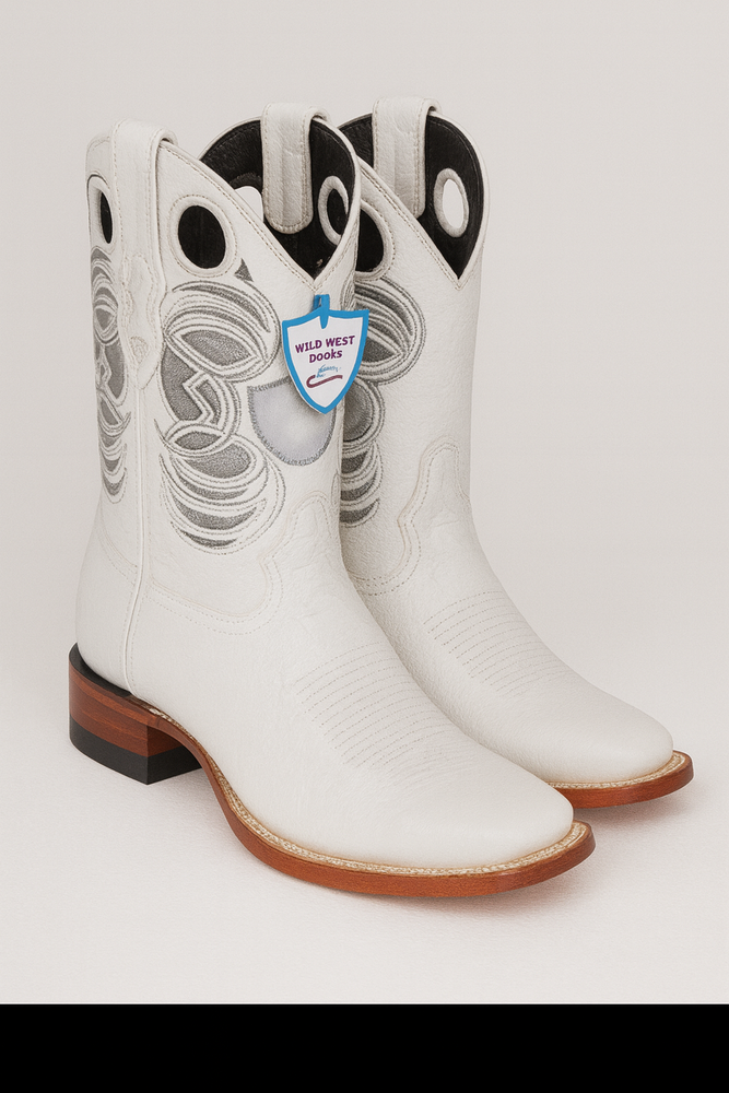 Wild West Botas de Panza de Avestruz Horma Square Toe White