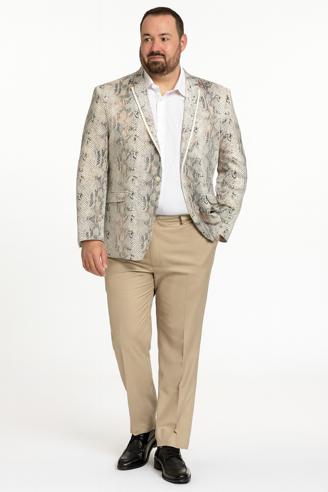 Men’s White Snake Print Blazer – Exotic Slim Fit Party and Fashion Jacket - Alligator crocodile print