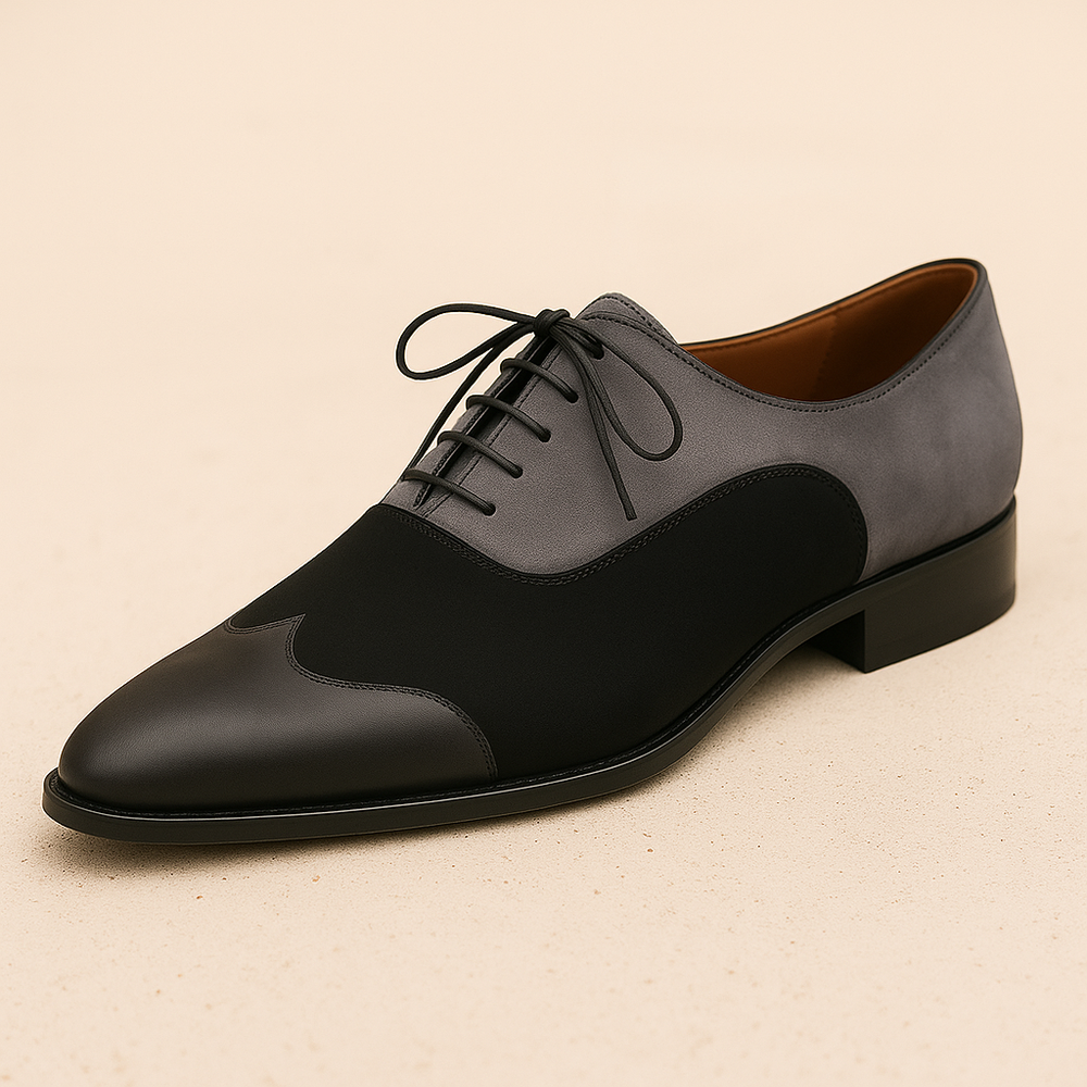 Mezlan Men Black and Grey Suede Wing Tip Oxford